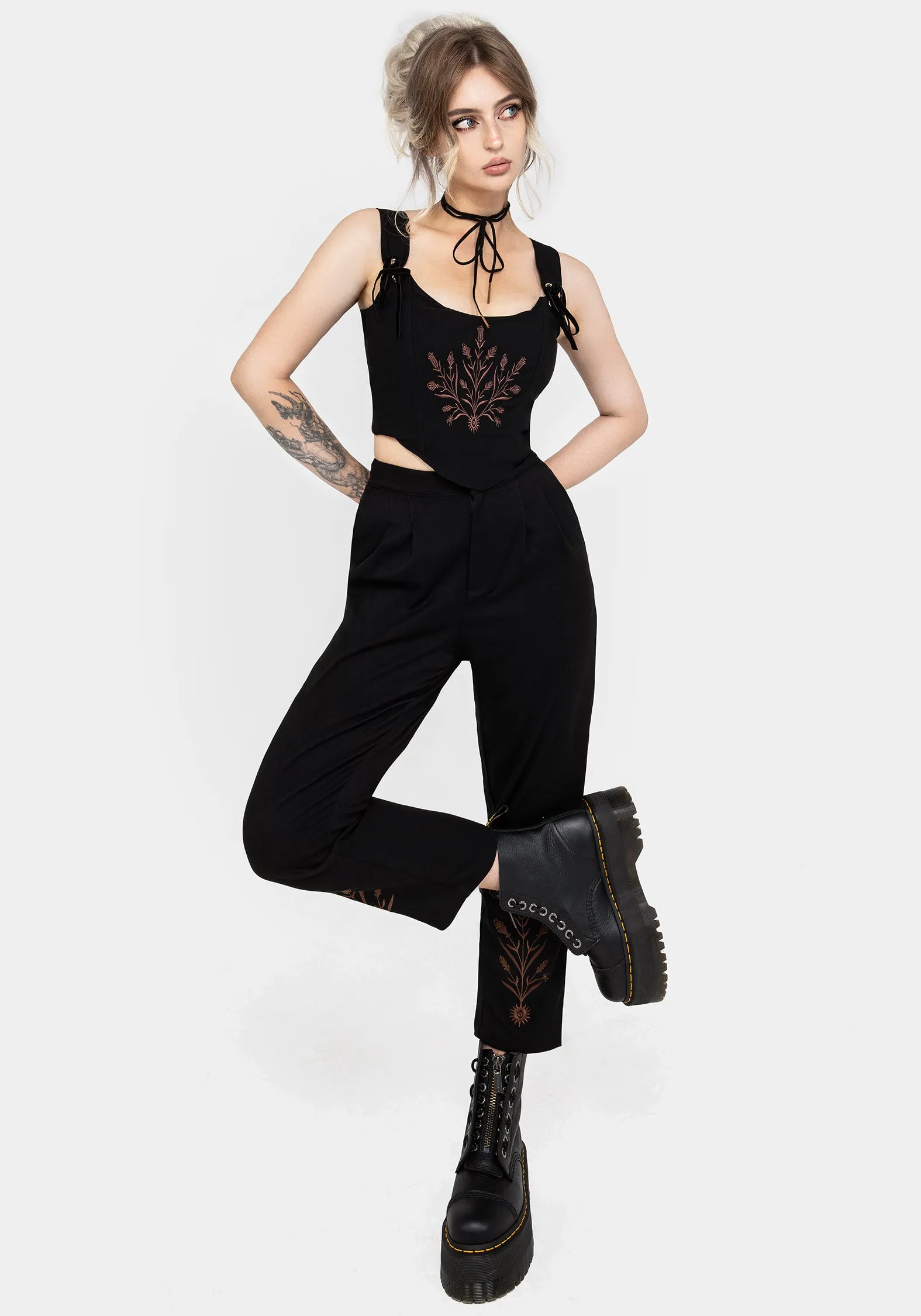 Cybele Embroidered Tapered Trousers Flattering Design Transitional Style