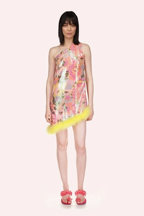 Dahlias Iridescent Sequin Asymmetrical Dress garden party