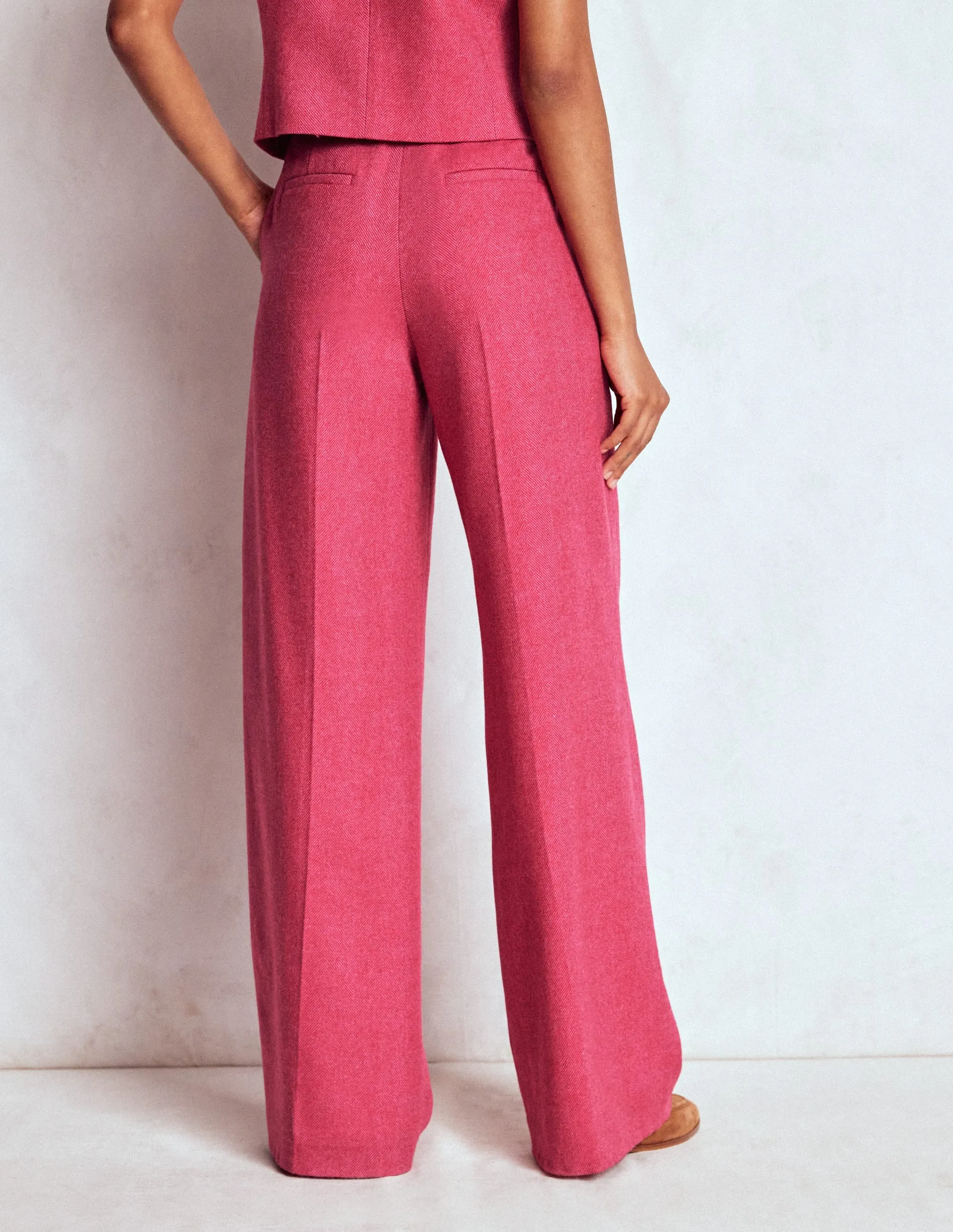 Belgravia Wool Trousers-Red and Pink Wide Herringbone Slim Comfort