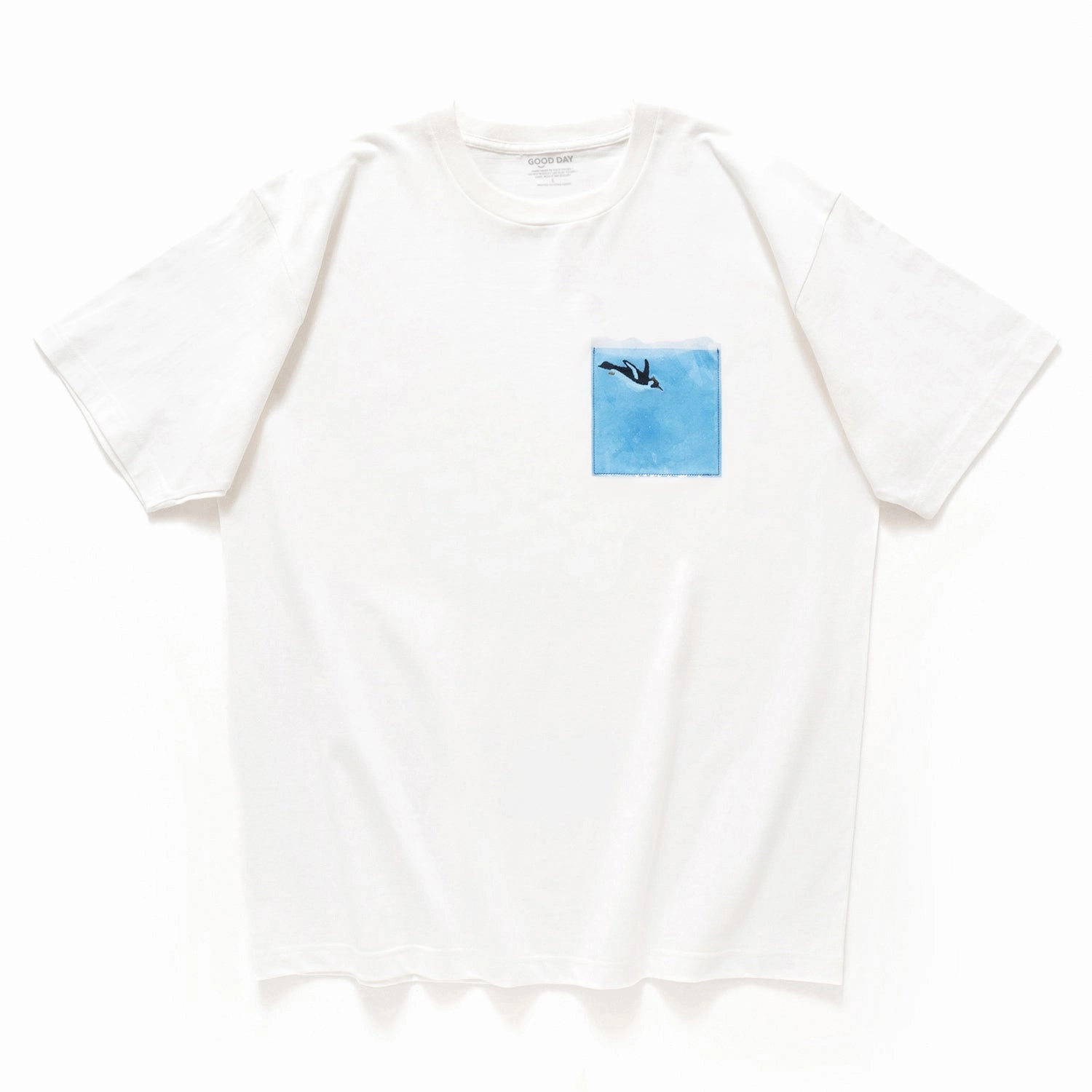 (ZT1493) Penguin Embroidery PVC Pocket Tee Classic Chic