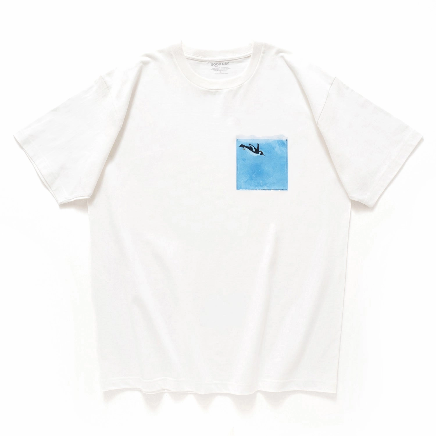 (ZT1493) Penguin Embroidery PVC Pocket Tee Stylish Layering Holiday Outfit