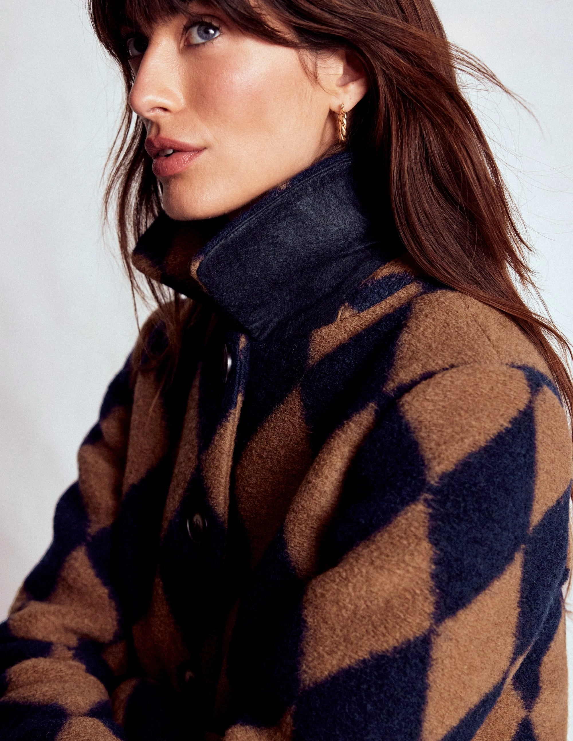 UV Protection Edinburgh Swing Coat-Camel and Navy Argyle