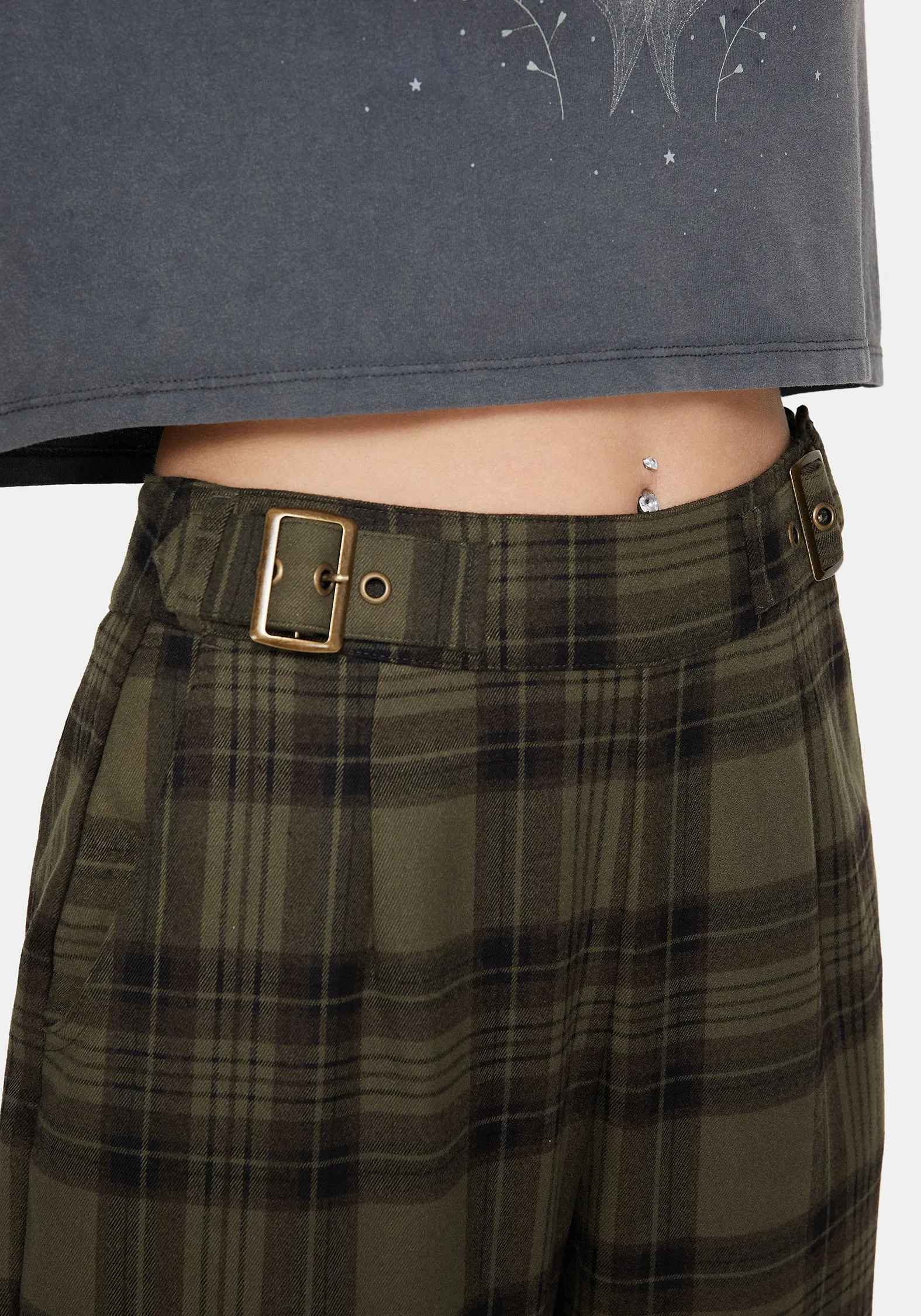 Durable Fabric Outdoor Use Dali Buckle Detail Check Balloon Trousers