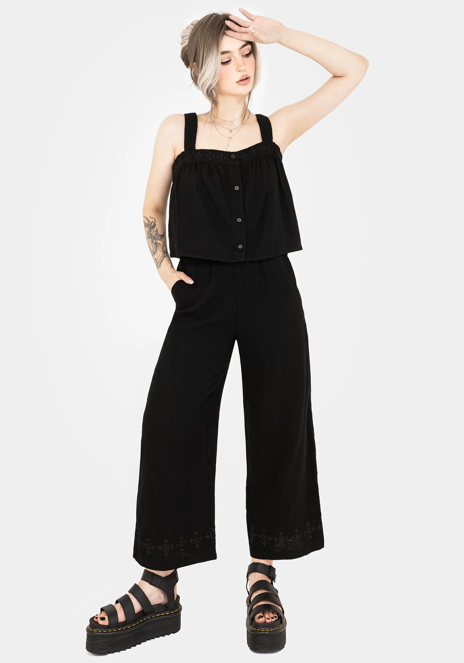 Soft Touch Curved Waistline Damara Embroidered Cotton Culottes