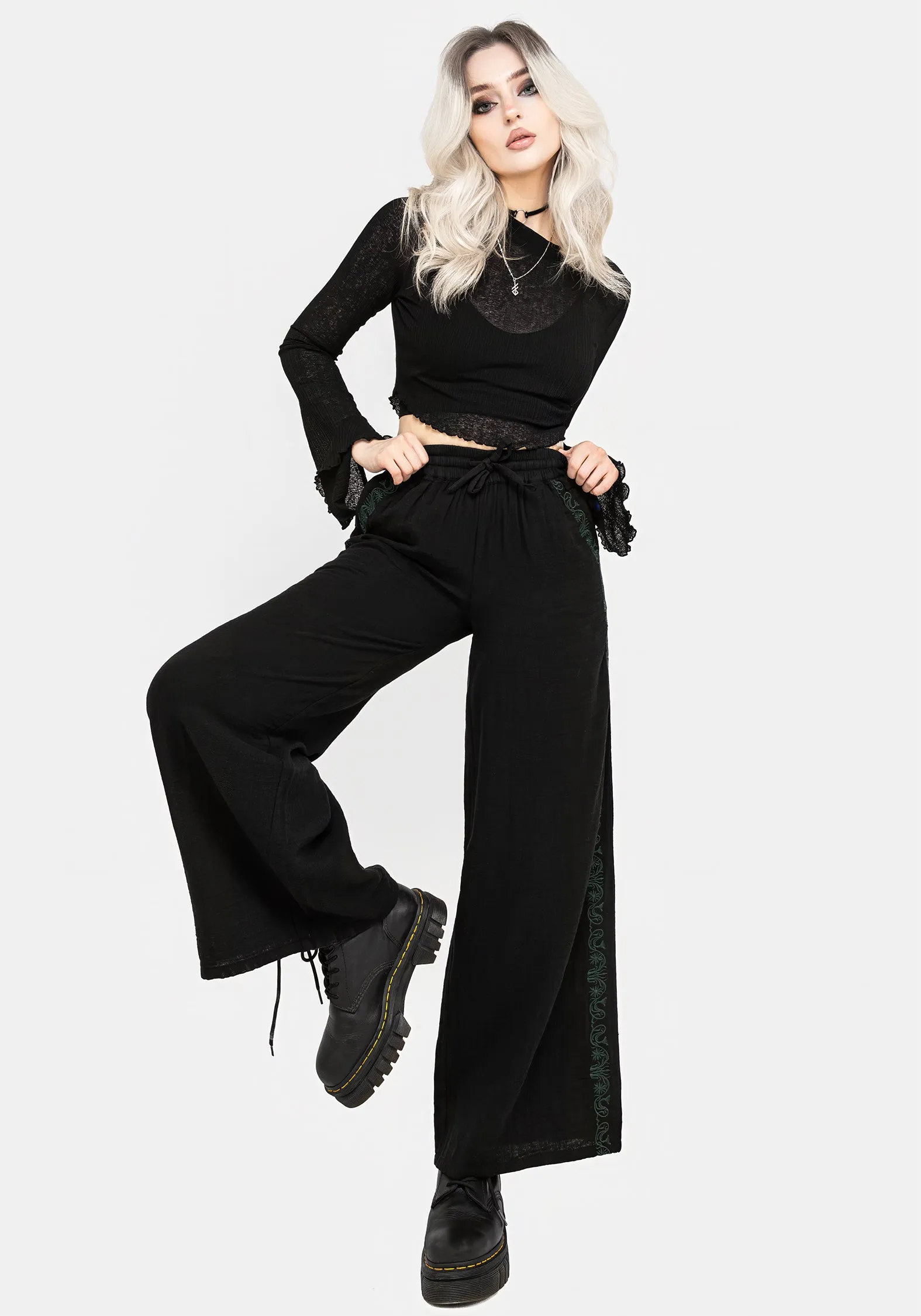 Damiana Embroidered Cotton Trousers Lightweight Weave