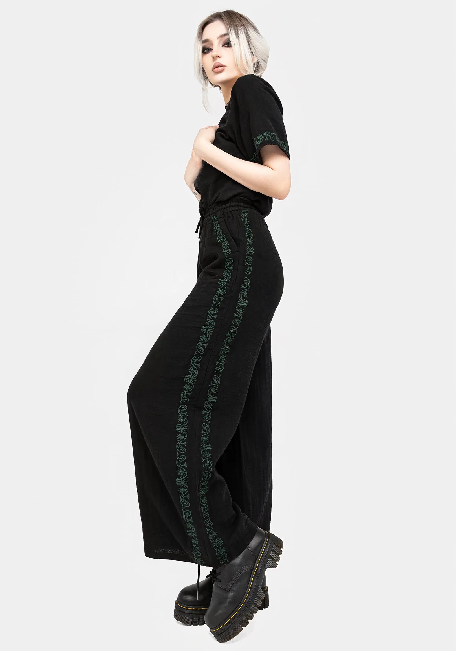 Soft Performance Casual Performance Damiana Embroidered Cotton Trousers