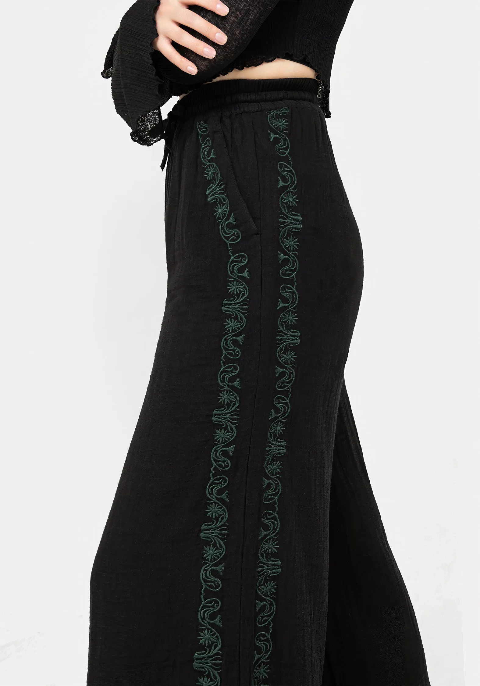 Damiana Embroidered Cotton Trousers Slim wear Wind Resistance