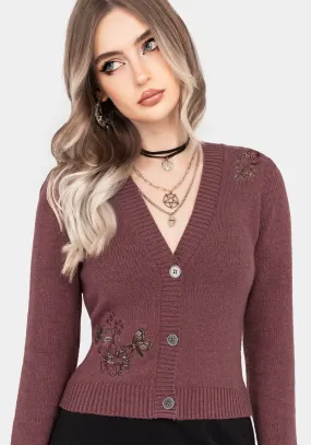 Regular - size Dana Floral Moth Embroidered Cardigan - Purple