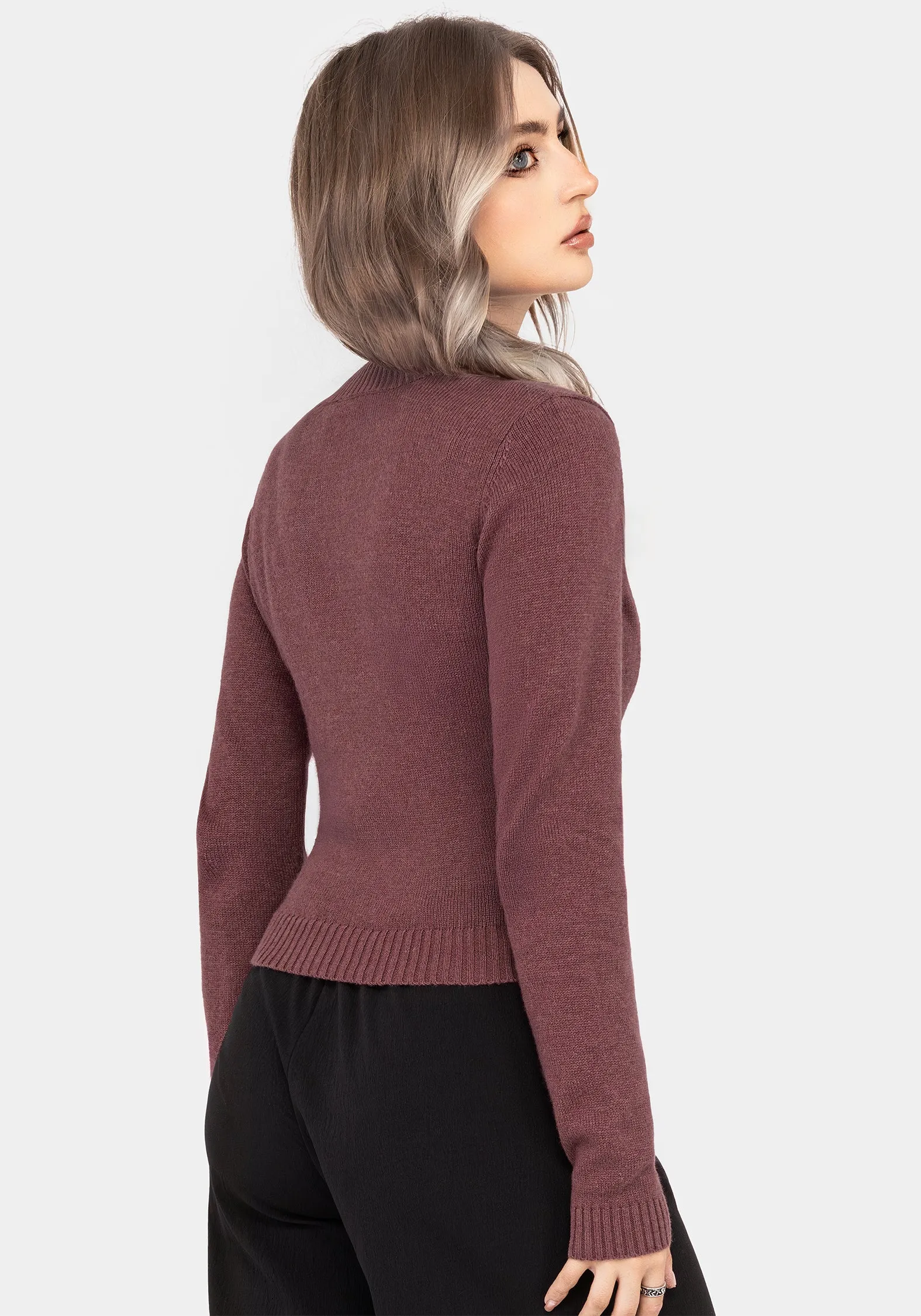 Dana Floral Moth Embroidered Cardigan - Purple Zip - up