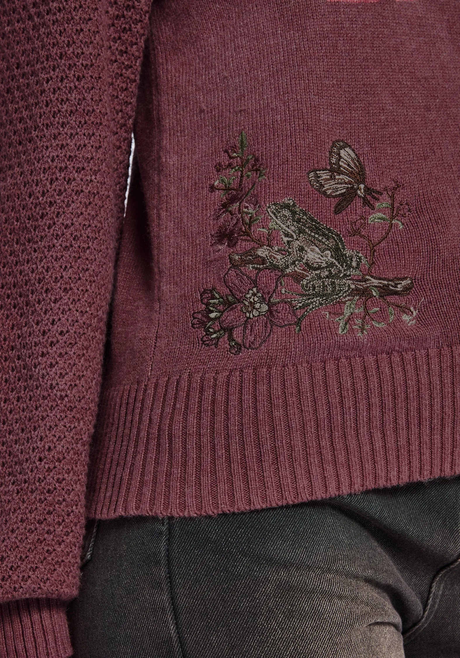 Dana Floral Moth Embroidered Jumper - Purple Rough texture