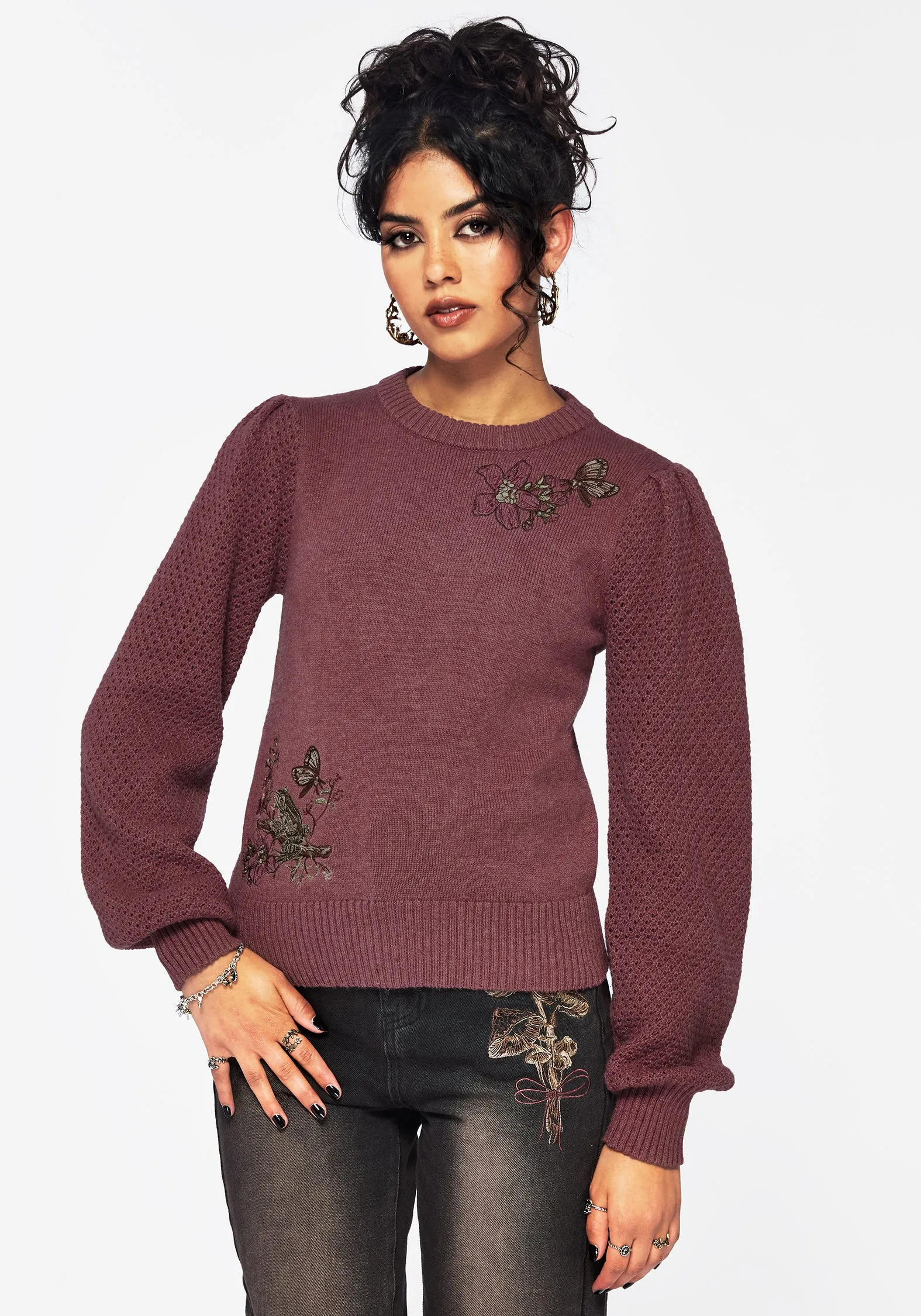 Craft boots Dana Floral Moth Embroidered Jumper - Purple