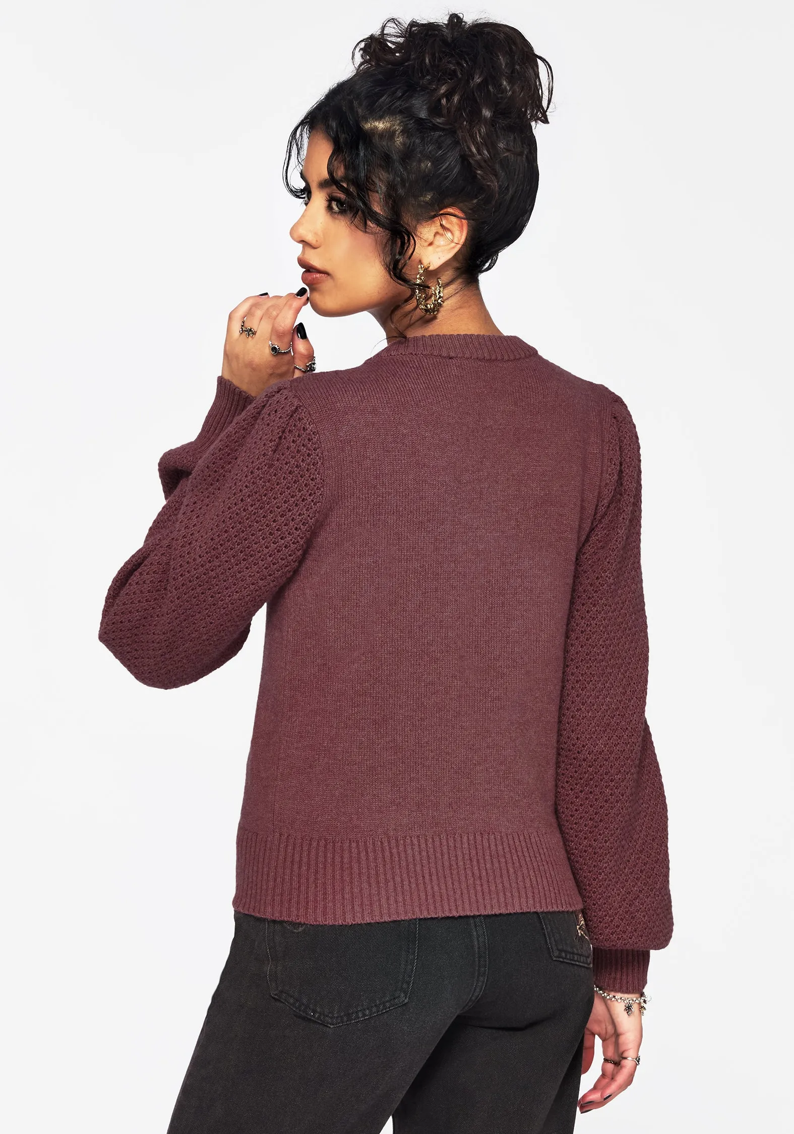Dana Floral Moth Embroidered Jumper - Purple Office room