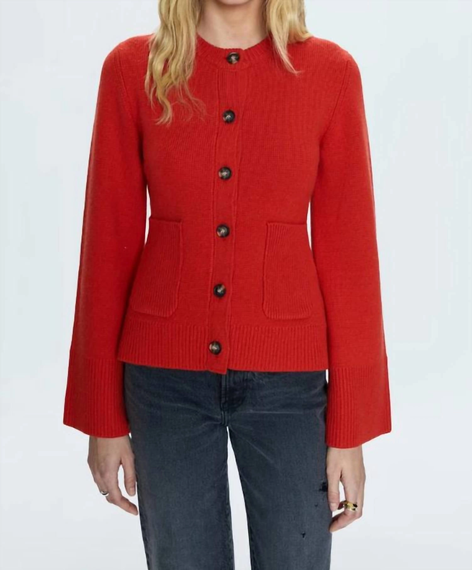 Dani Cinched Waist Cardigan In Rouge Non Restrictive Cut Stylish Everyday Wear