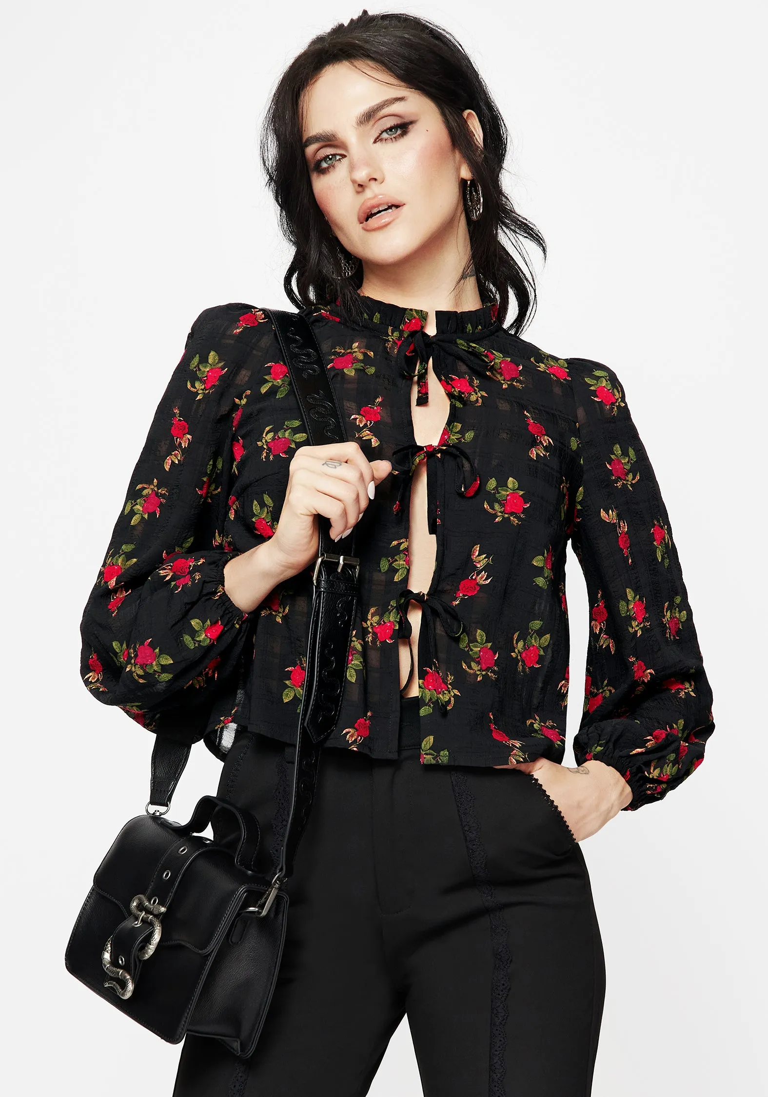Fashionable Trend tie dye Darcey Floral Print Chiffon Tie-Front Blouse