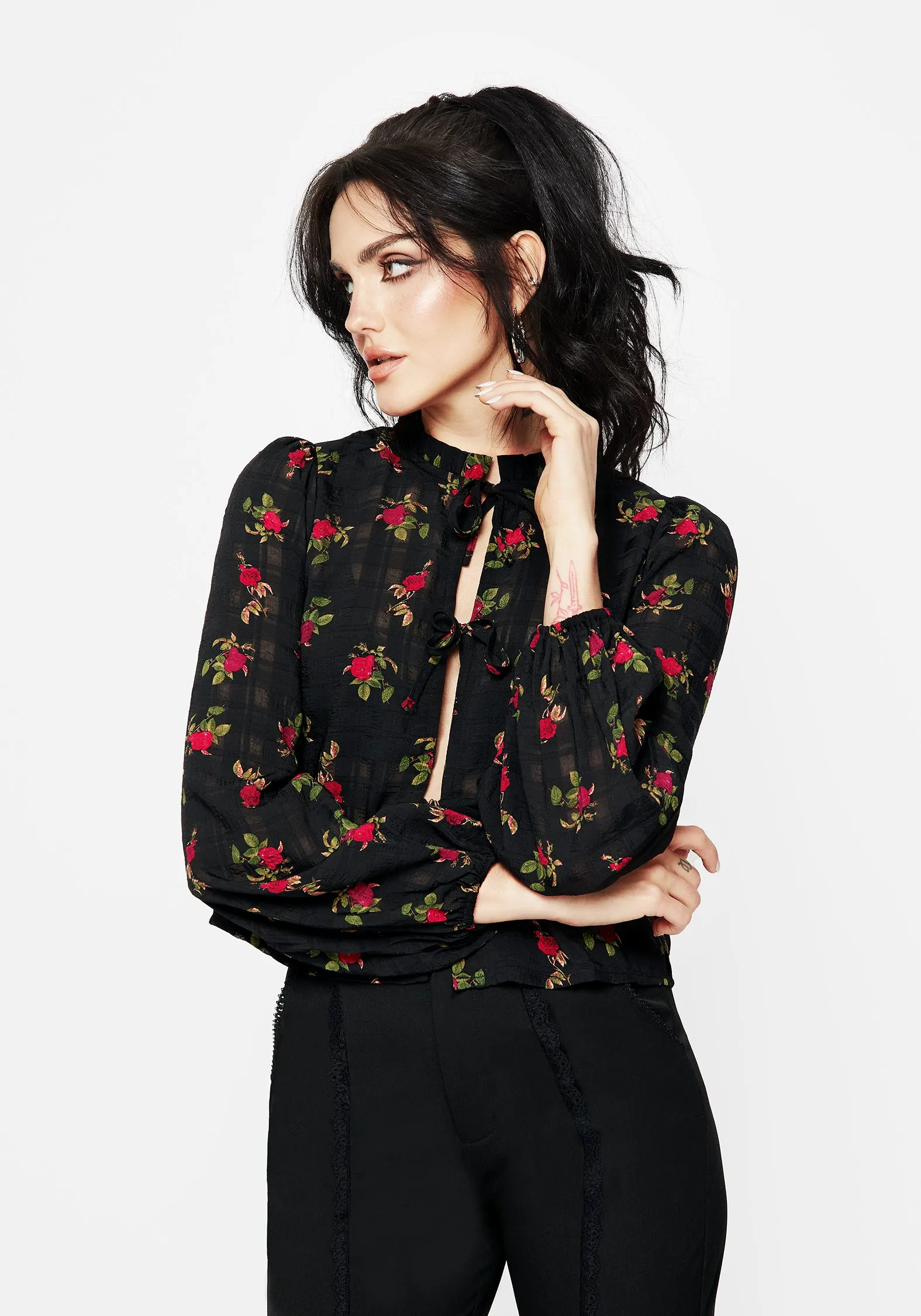 Pet related Youth Fit Darcey Floral Print Chiffon Tie-Front Blouse