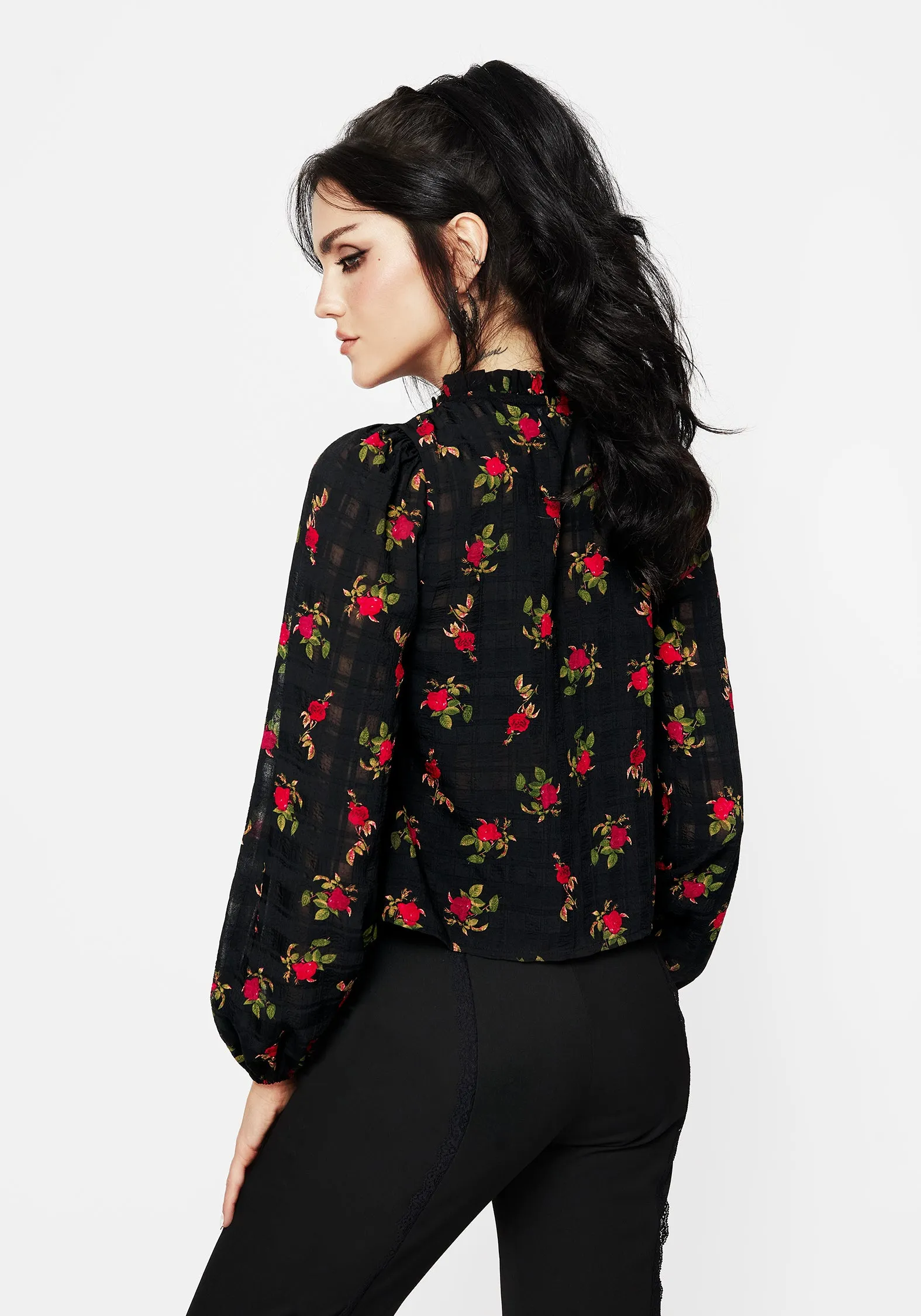 Dancing Vintage collector Darcey Floral Print Chiffon Tie-Front Blouse