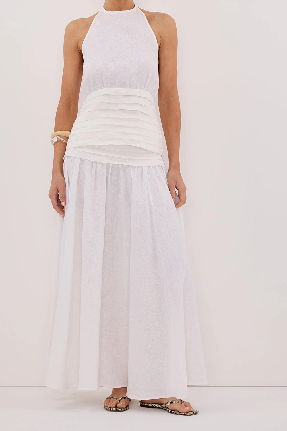 Crisp Edge HALLIE WHITE LINEN MIDI SKIRT