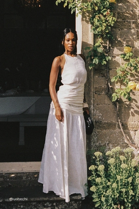Craftsmanship Focus Relax Outfit HALLIE WHITE LINEN MIDI SKIRT