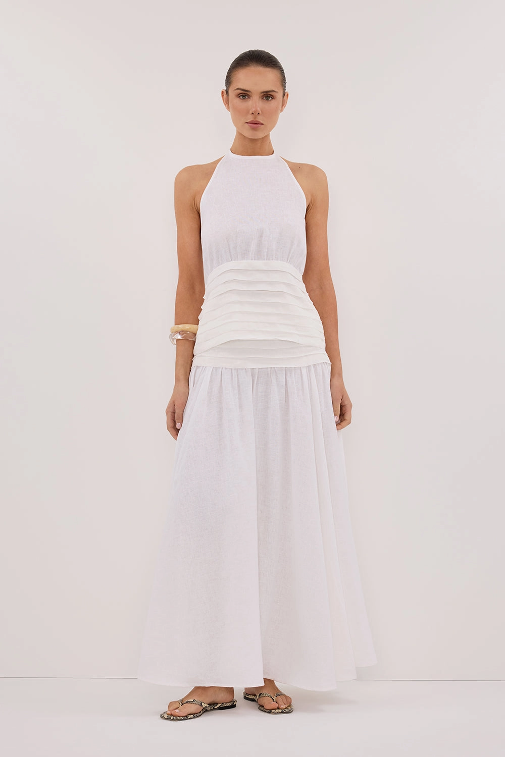 HALLIE WHITE LINEN MIDI SKIRT Transitional Wear