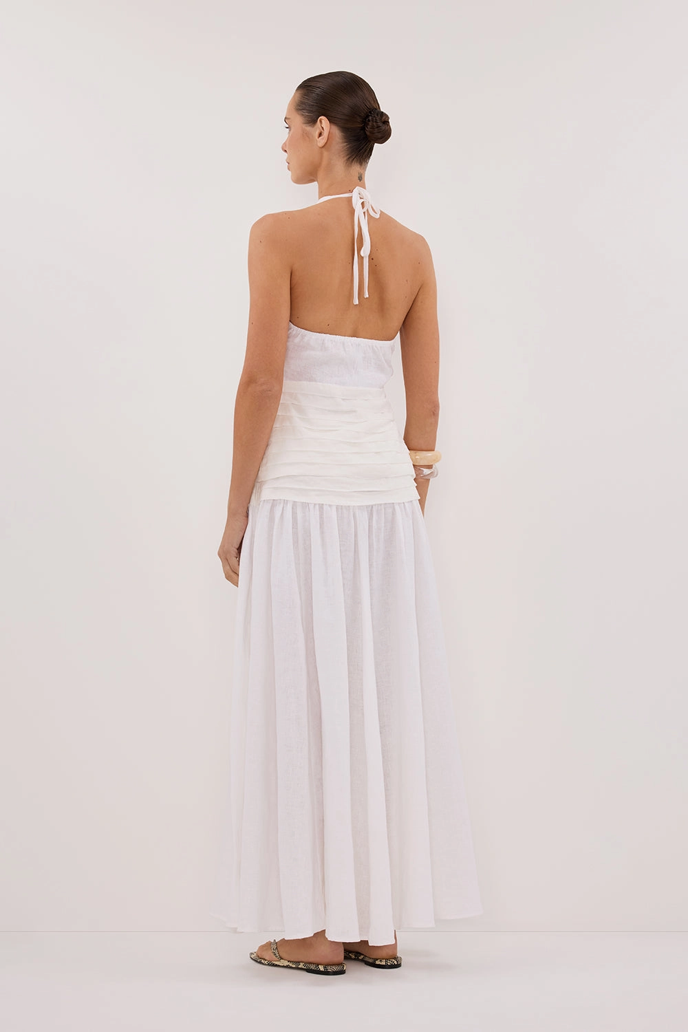 HALLIE WHITE LINEN MIDI SKIRT Ultra Comfort Floral Pattern