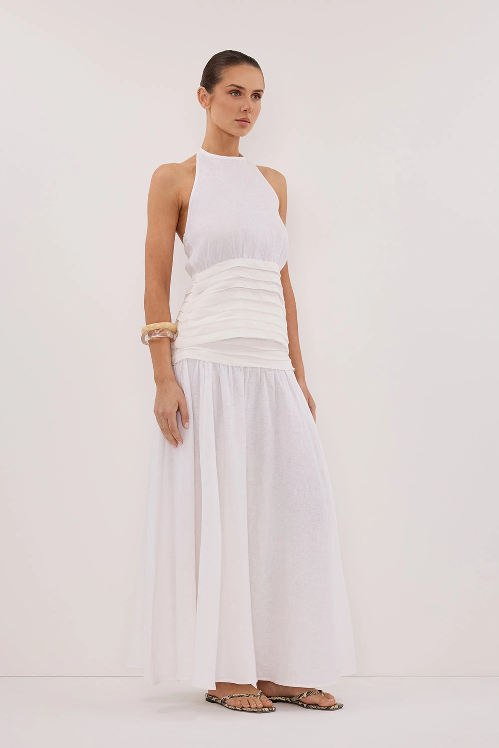 HALLIE WHITE LINEN MIDI SKIRT understated look