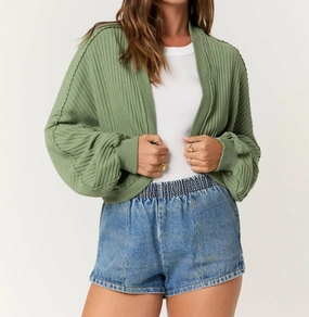 Cold-Weather Fashion Cozy Knit Fit Davina Sweatshirt Rib Cardigan In Dark Sage