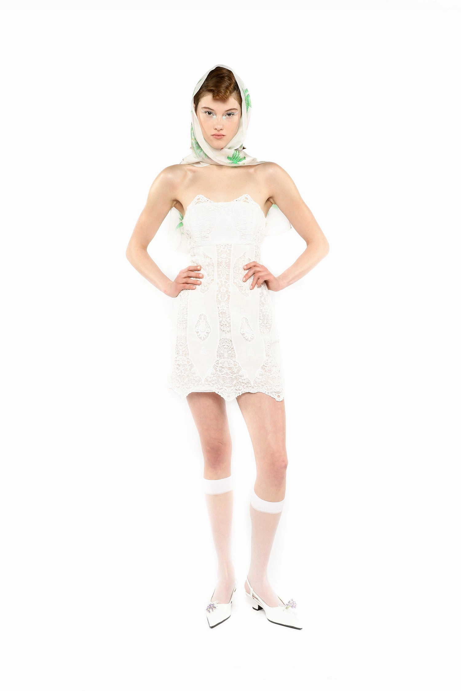Soft Layers Recycled-Material Applique Lace Combo Strapless Dress