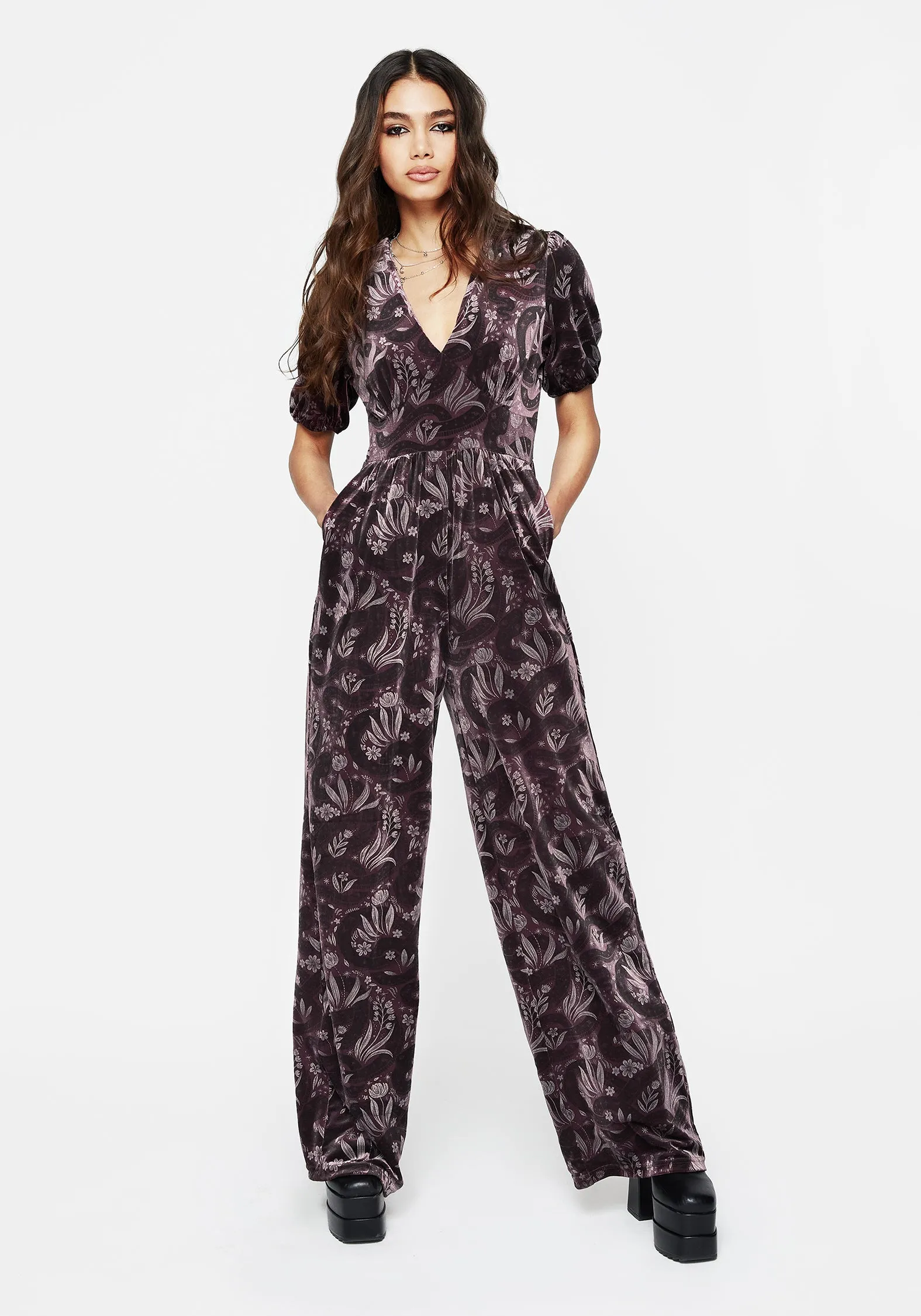 Deception Snake Foil Print Velour Jumpsuit AllDayCompression