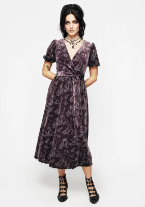 Light Weight Easy and Effortless Deception Snake Foil Print Velour Midi Wrap Dress