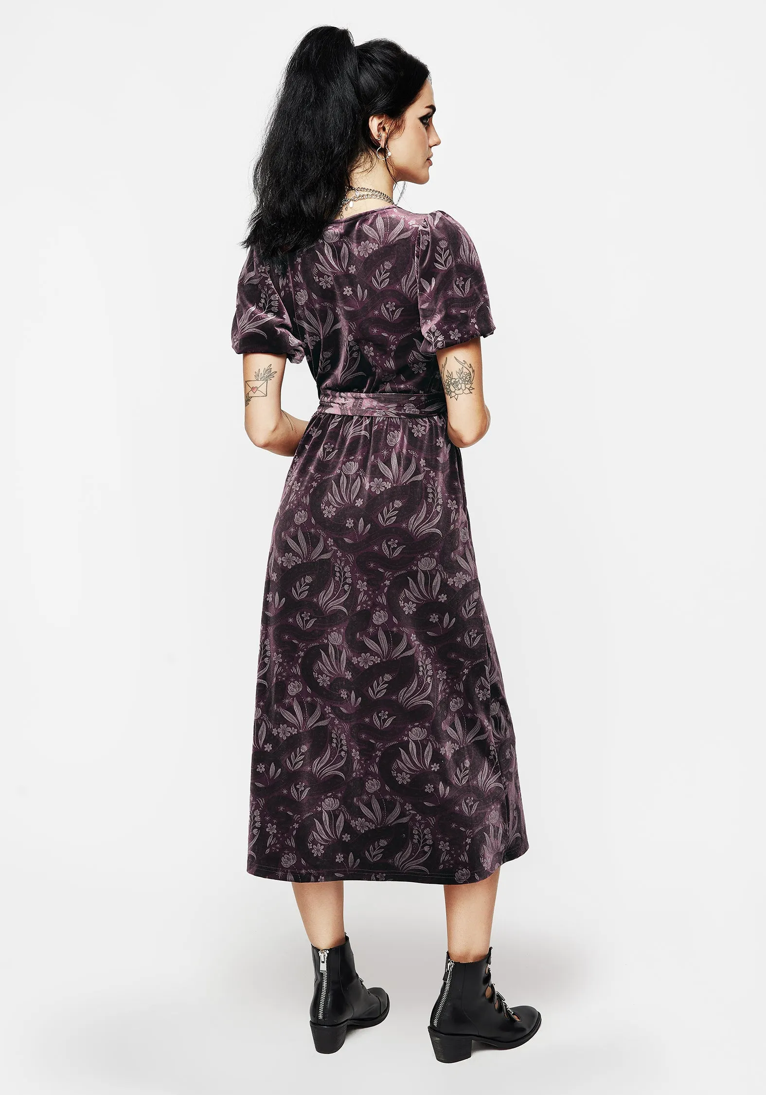 Deception Snake Foil Print Velour Midi Wrap Dress Relax Appeal SustainableCotton