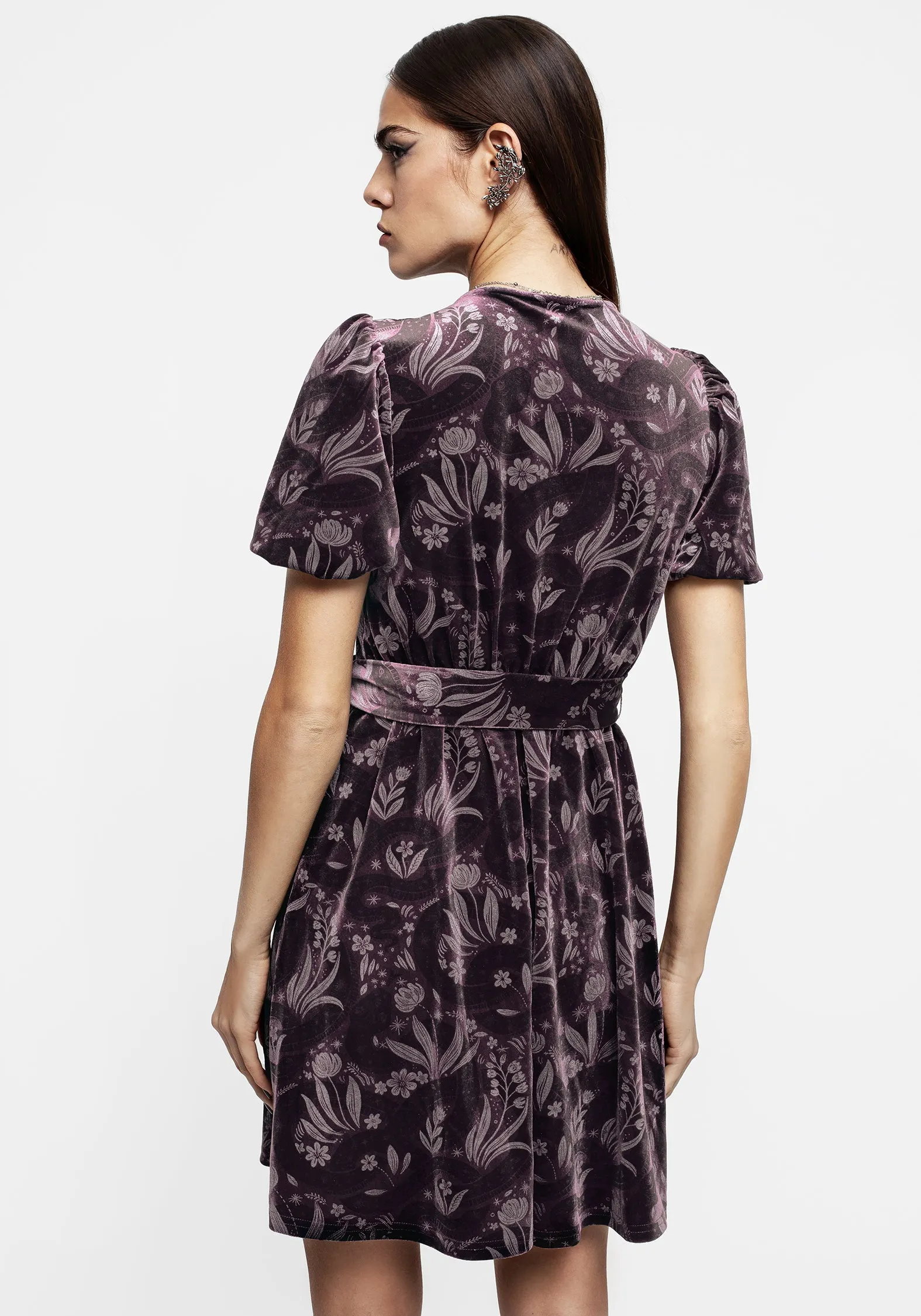 Deception Snake Foil Print Velour Mini Wrap Dress Soft Material Formal Choice