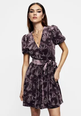 Formal Aura Perfectly Fit Look Deception Snake Foil Print Velour Mini Wrap Dress