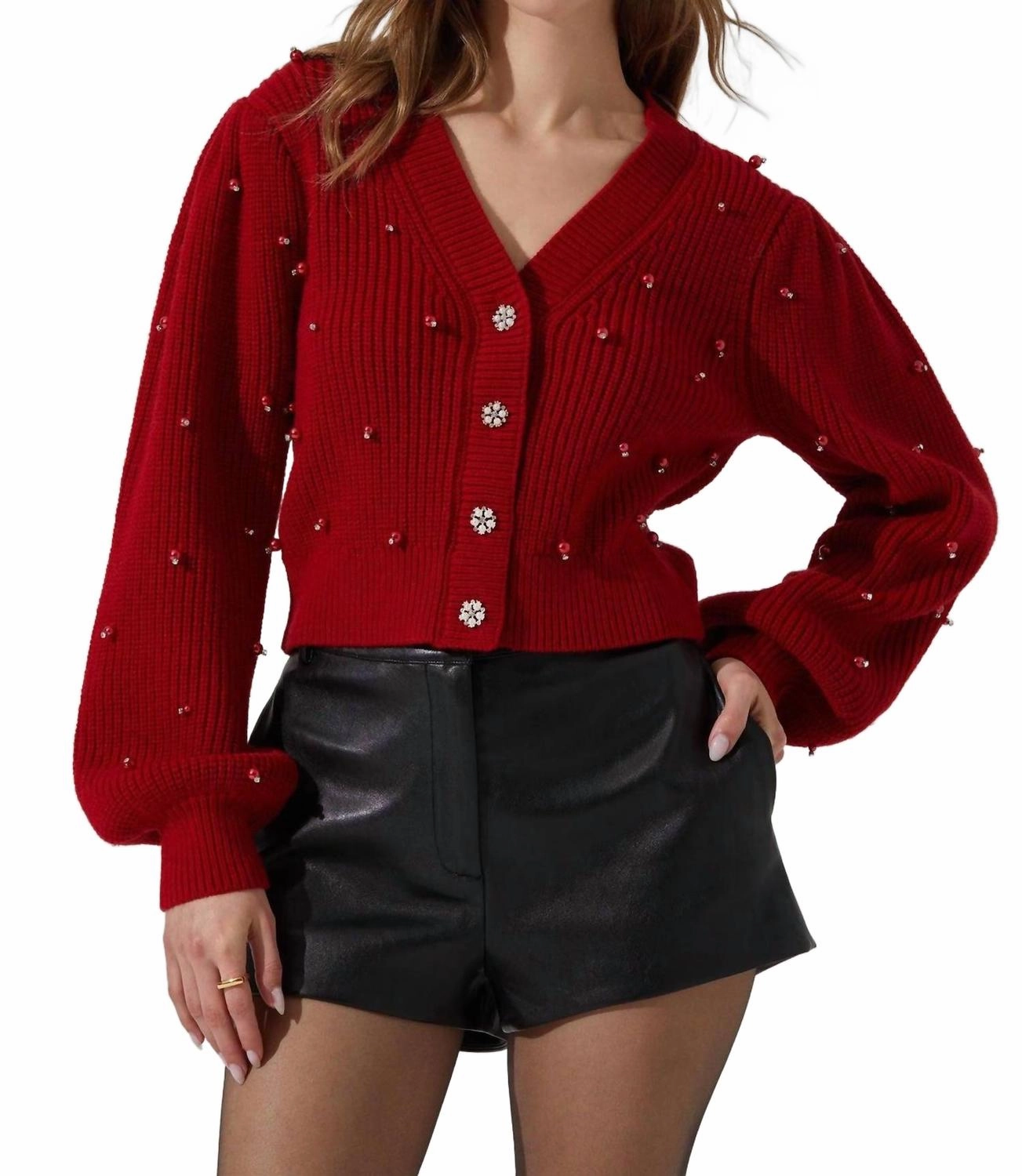 Winter Perfection Delsie Cardigan In Red