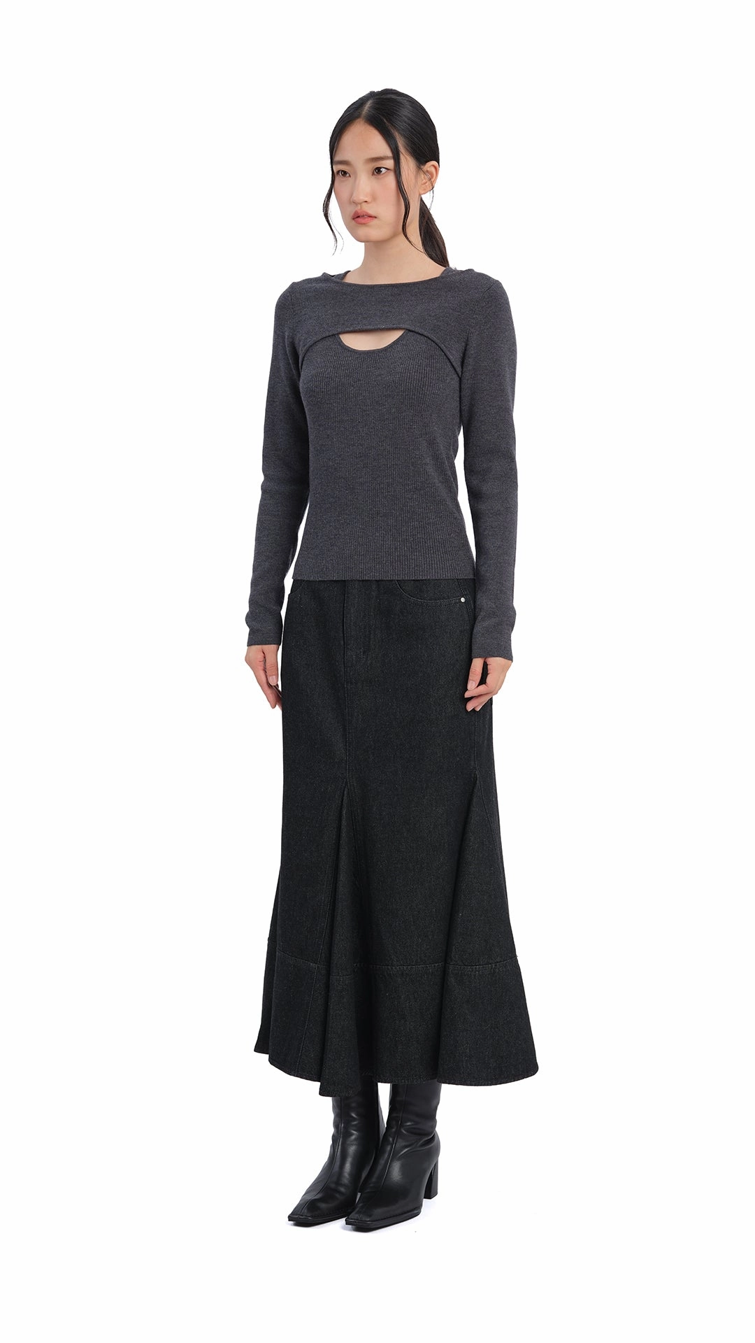 Unisex style Denim Fishtail Skirt