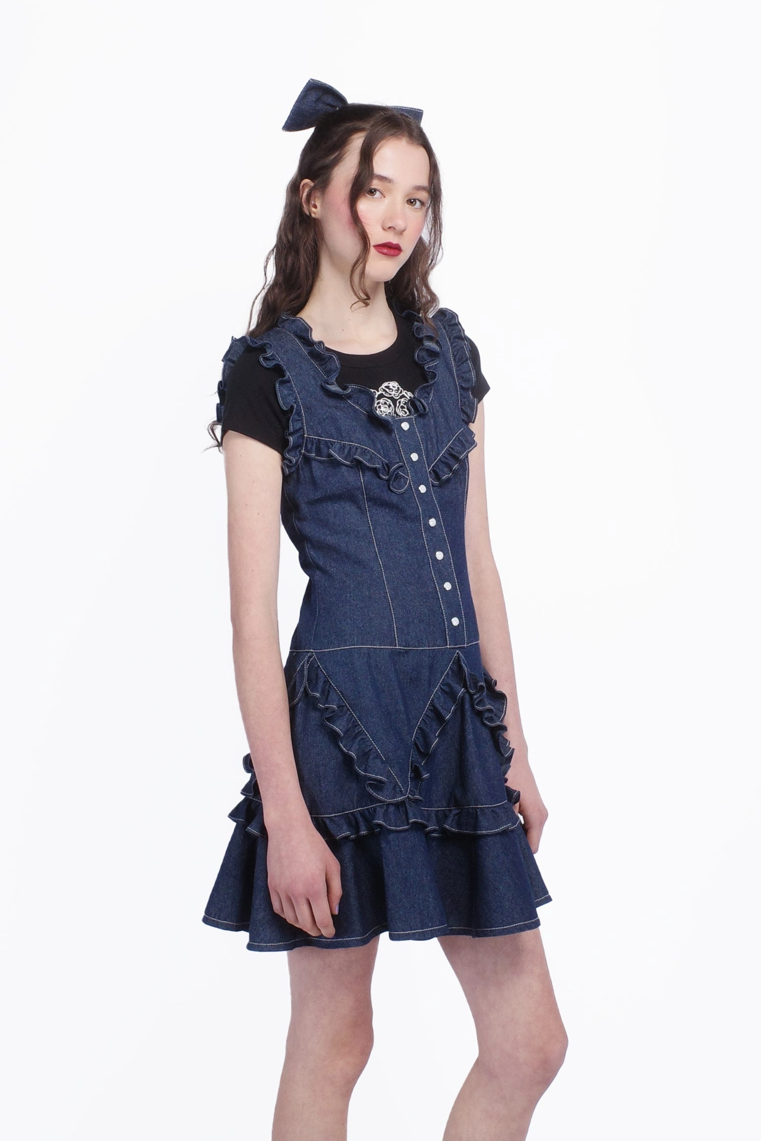 relaxed shape Denim Ruffle Dress