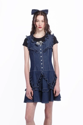 Form Fit Flattering Cut Wear Denim Ruffle Dress