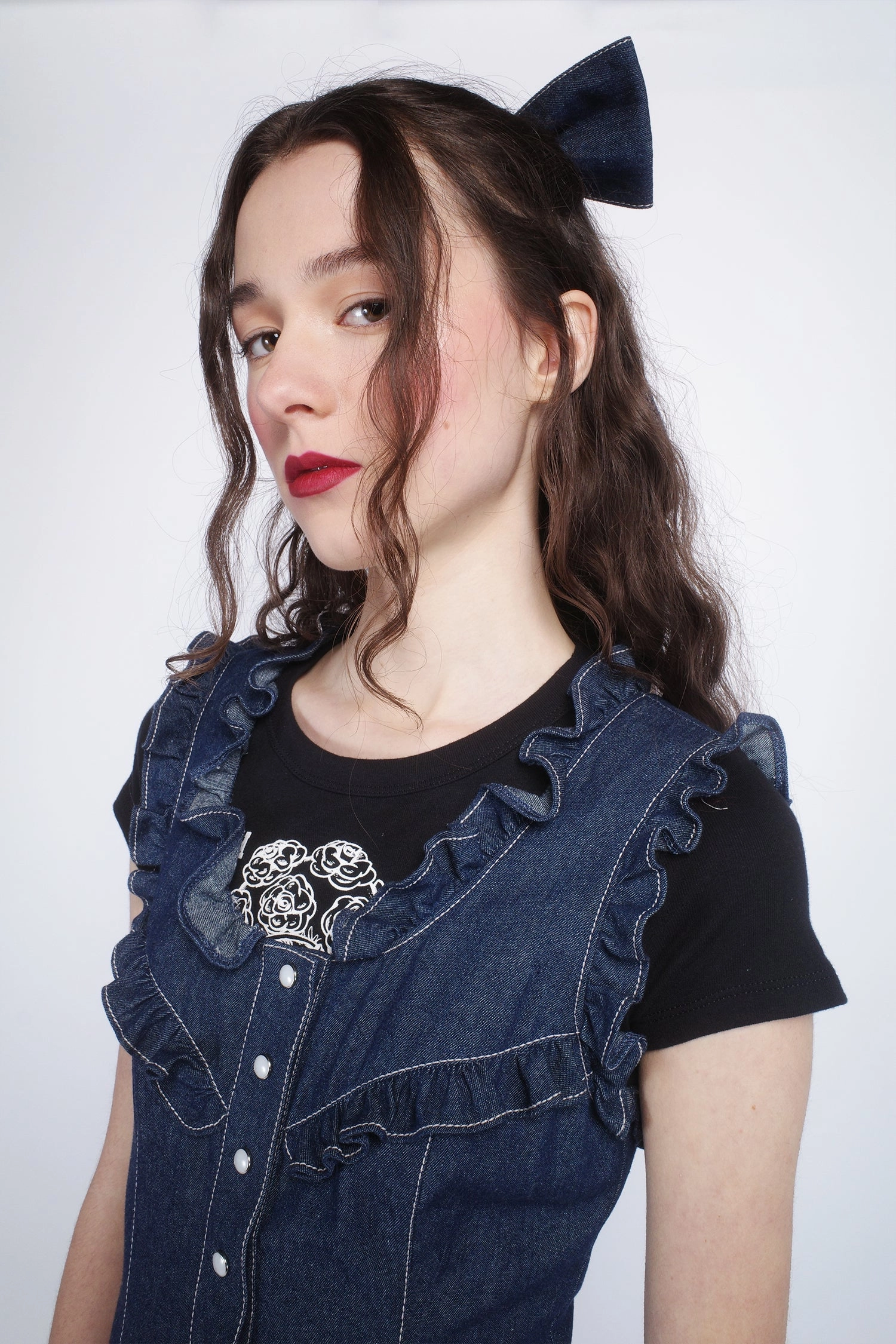 Denim Ruffle Dress StretchableKnit Modern Movement