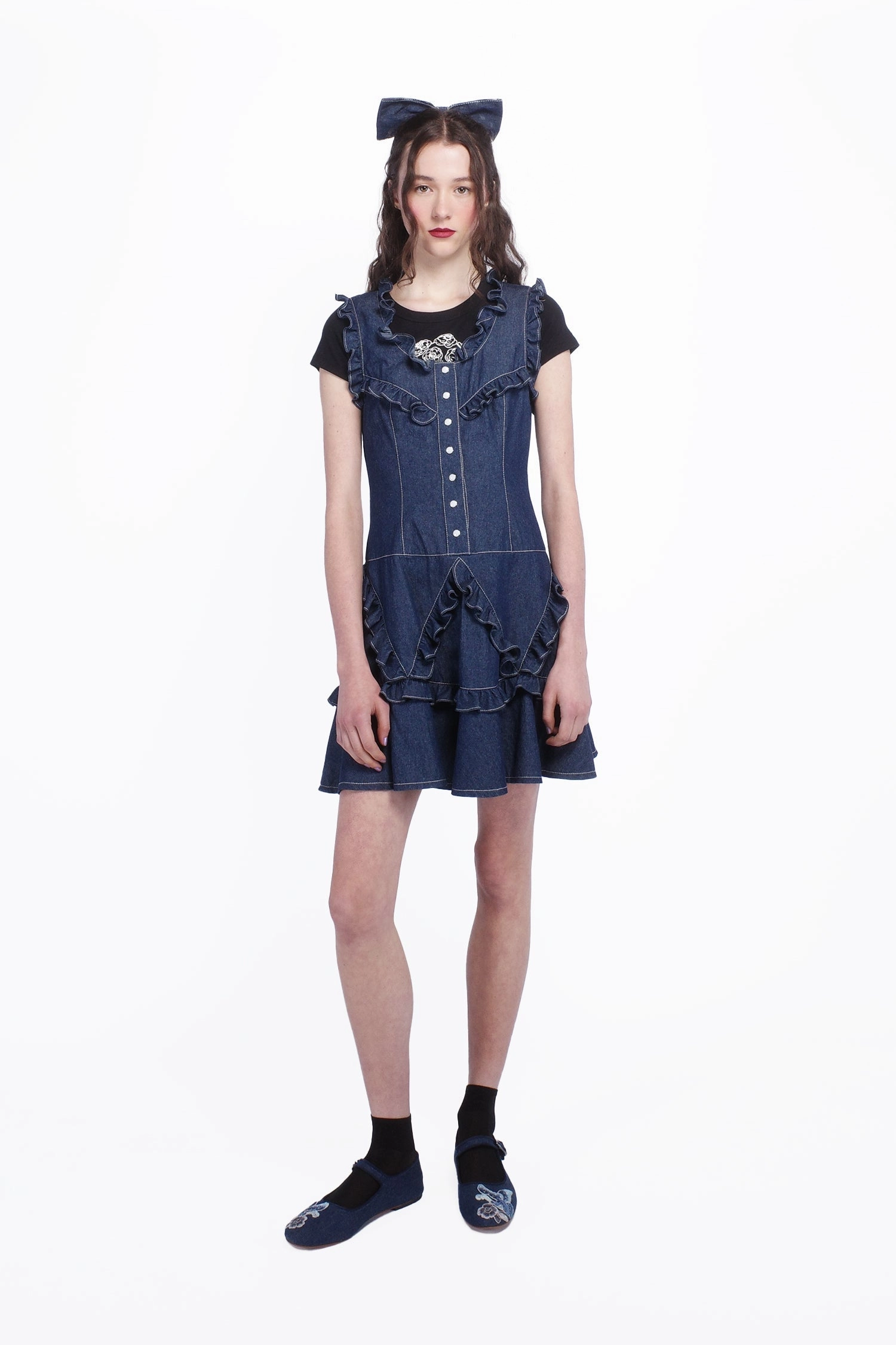 Chic and Simple Retro Mood Denim Ruffle Dress