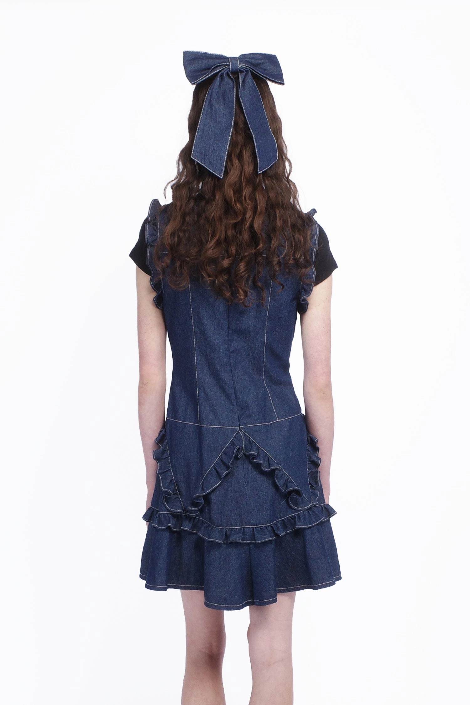 Breathable Wearable Soft Hue Denim Ruffle Dress