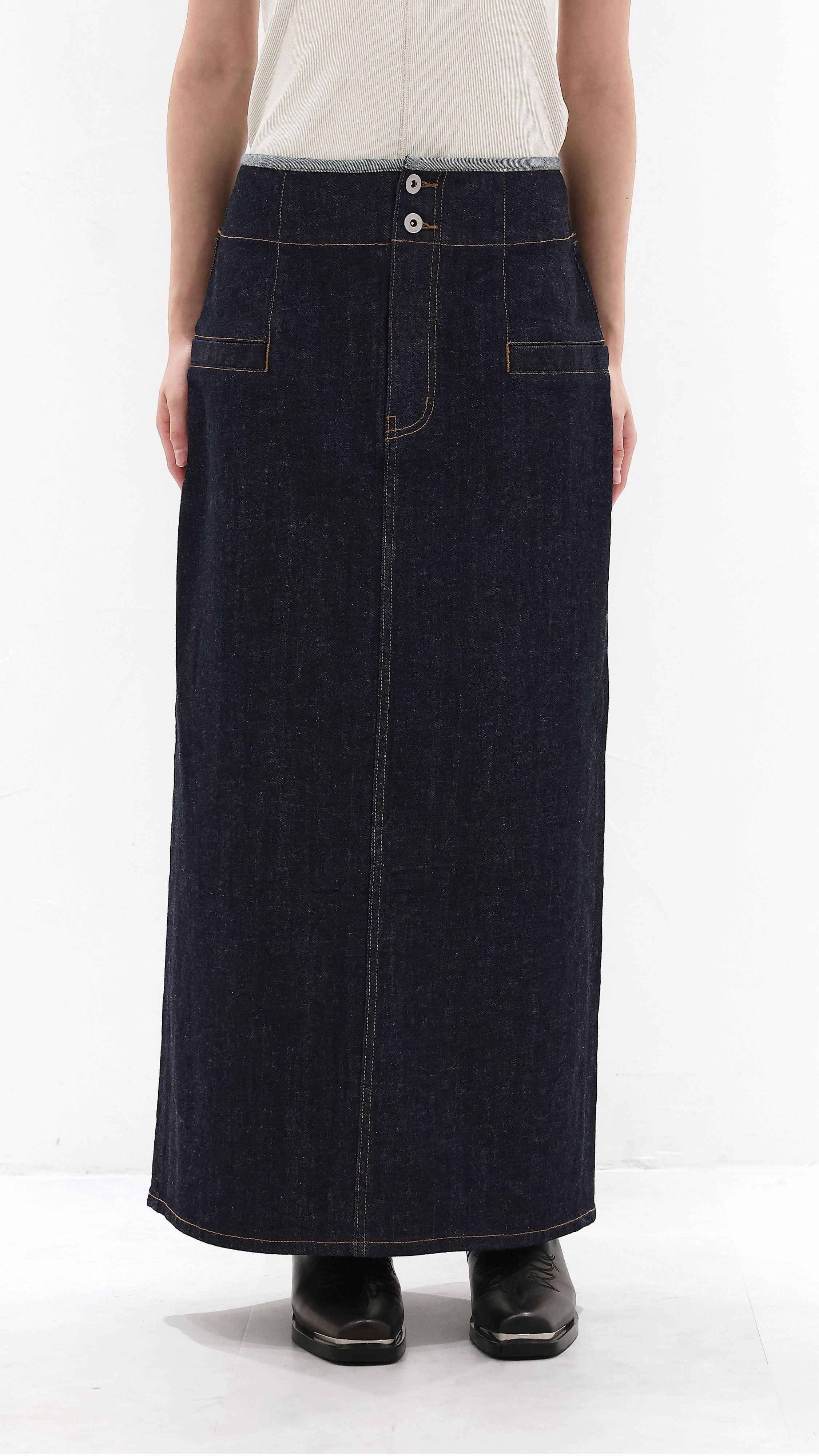 Denim Skirt color block