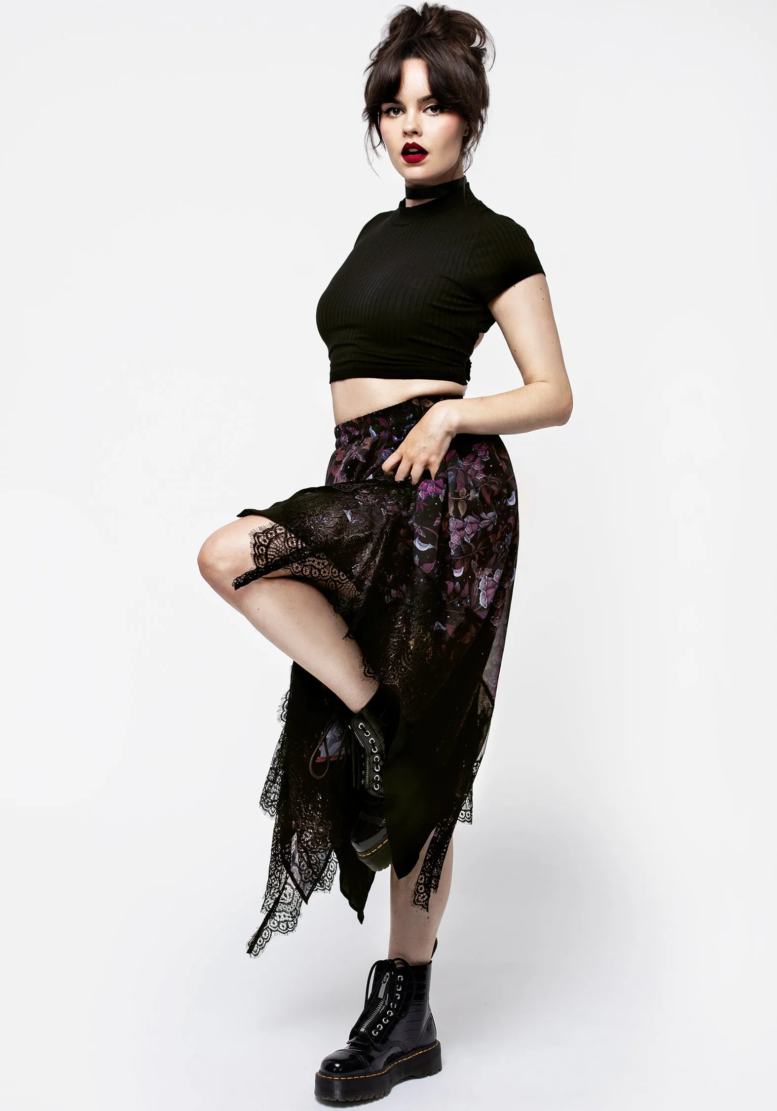 Foxglove Chiffon Handkerchief Hem Skirt Stretchy