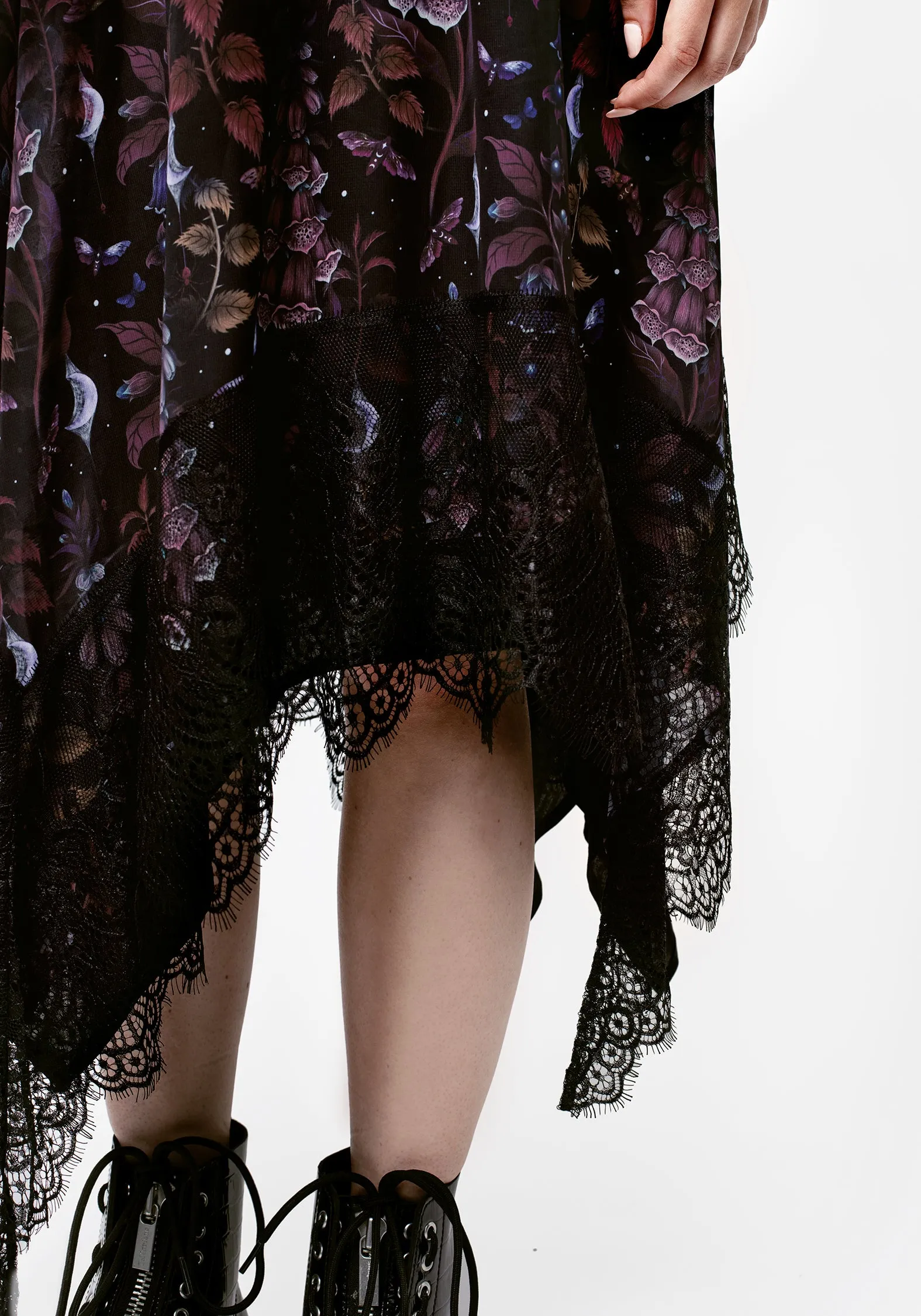 Wrinkle Resistant Foxglove Chiffon Handkerchief Hem Skirt