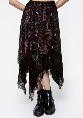 Embossed Detail Foxglove Chiffon Handkerchief Hem Skirt