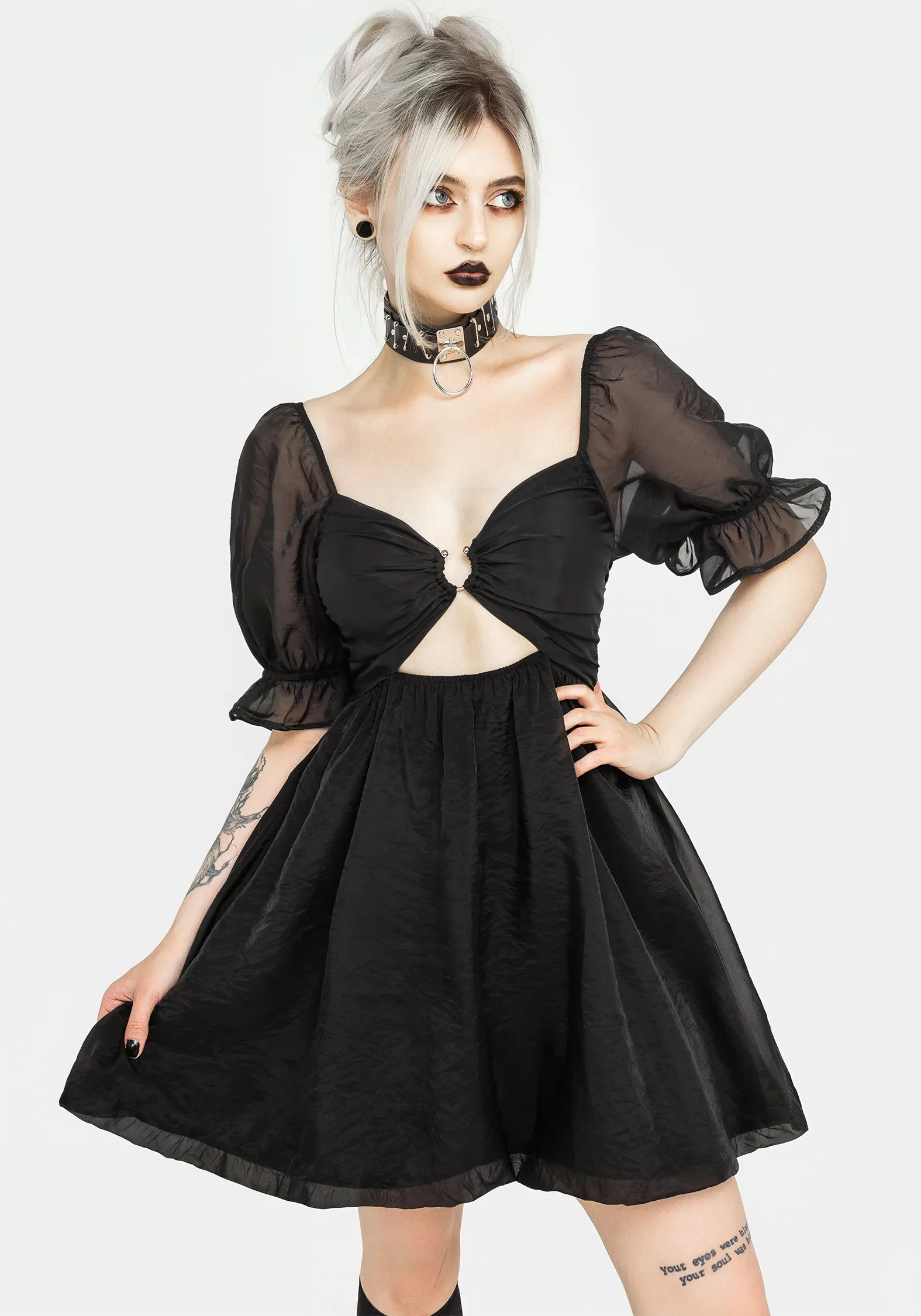 Evening-Wear button detail Tiffany Organza Puff Mini Dress