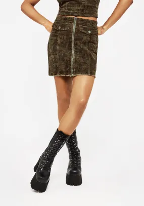 Diabolical Cord Woodcut Print Zip Up Mini Skirt Breezy Style