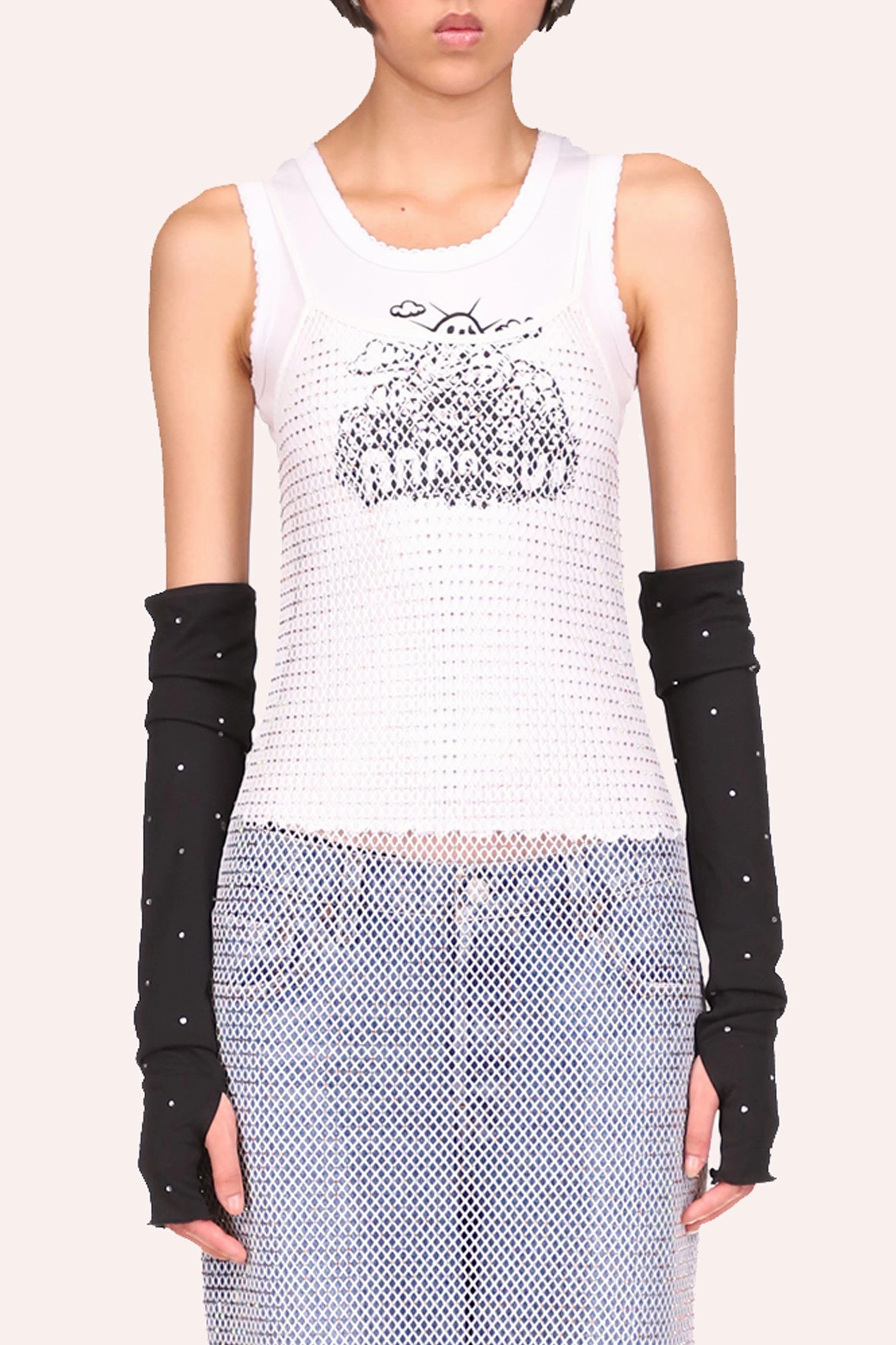 Fitted waist Diamond Netting Slip Dress