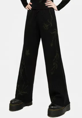 Casual Chic Quality Fabric Diastella Floral Jacquard Rib Knit Trousers