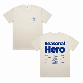 Rayon blend Basic Top Seasonal Hero 'Building Houses' Tee - Ecru