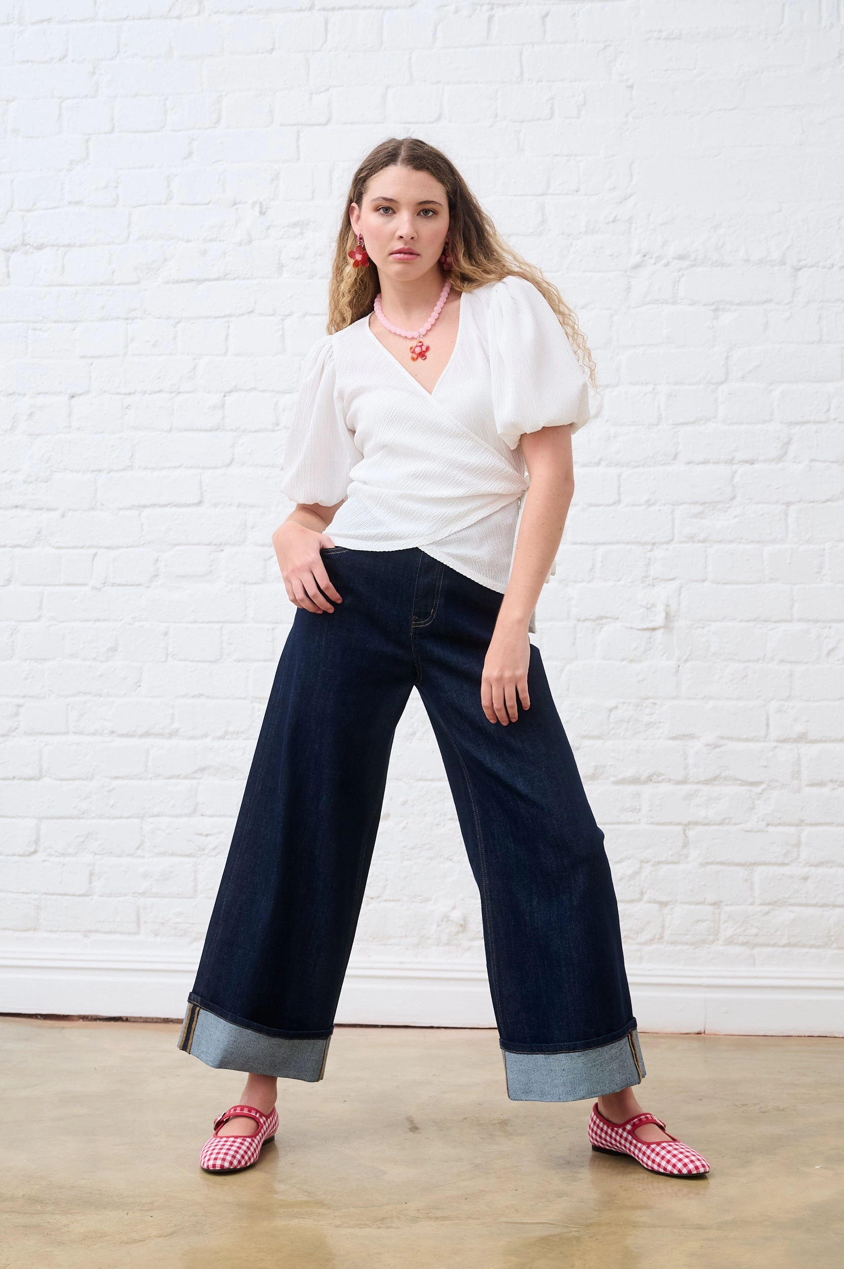 Wrap Top in Milk Crinkle Heat Regulating Fabric GarmentWashed Softness