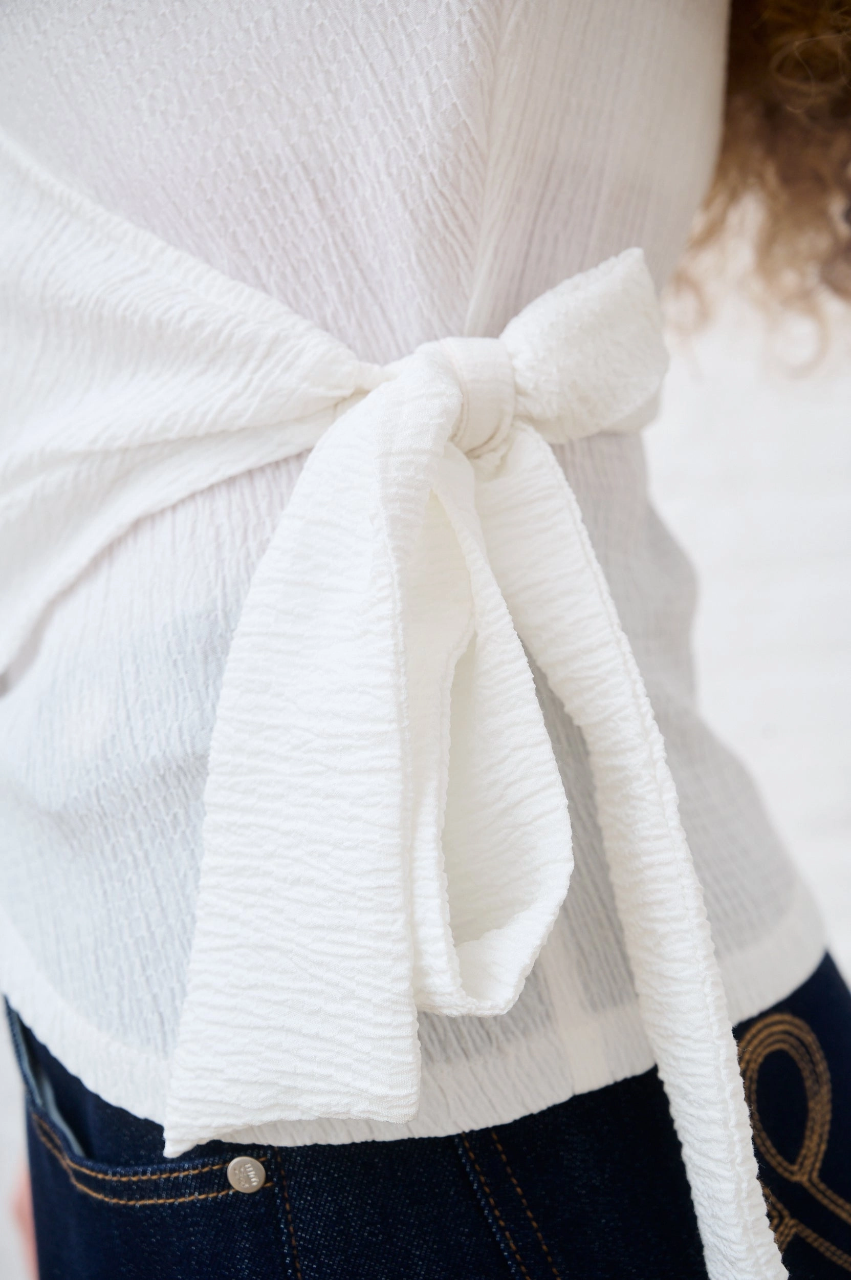 Wrap Top in Milk Crinkle Cozy Sweater